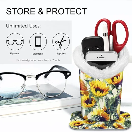 Miniatura 29 de Fintie Soporte para anteojos forrado de felpa con base magnética, estuche de cuero vegano prémium para lentes