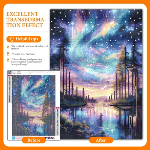 Miniatura 2 de Kits de pintura de diamantes de cielo estrellado Offito para adultos, kits de pintura de diamantes 5D Aurora Lake para principiantes, fantásticos