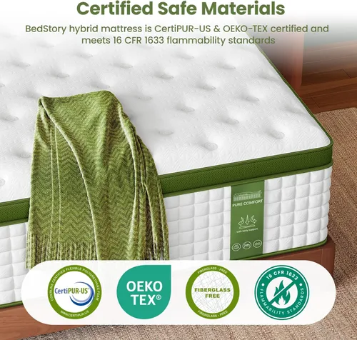 Miniatura 5 de BedStory Firm Full Mattress 12 Inch, Hotel Collection Hybrid Mattresses with Zoned Lumbar Support, Extra Back & Hip Support, CertiPUR-US