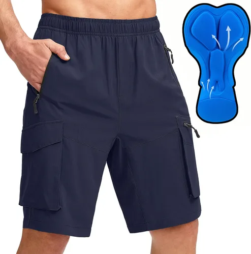 Bikewa Pantalones cortos de ciclismo de montaña para hombre, con acolchado 3D, ajuste holgado, con bolsillos con cremallera