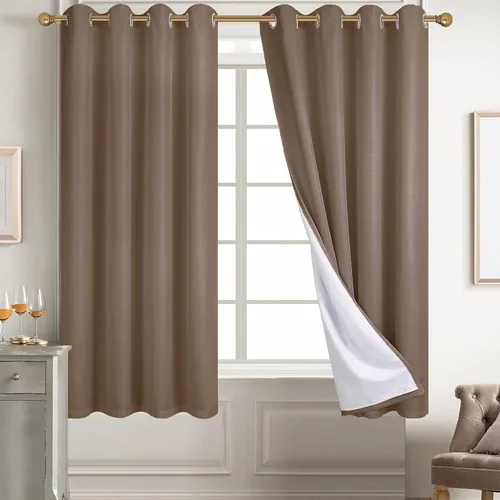 Miniatura 38 de Diraysid Cortinas 100% opacas de lino beige para dormitorio, con ojales, aislamiento térmico, cortinas de oscurecimiento de habitación