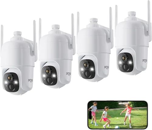 Dzees Cámaras de seguridad PTZ de 360° inalámbricas WiFi para exteriores, cámara de seguridad para el hogar con batería 2K para interiores, foco y