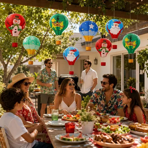 Miniatura 2 de Faroles de papel de globo aerostático de 12 pulgadas, decoraciones de Navidad en julio, decoración colgante de Papá Noel y estrella para fiesta