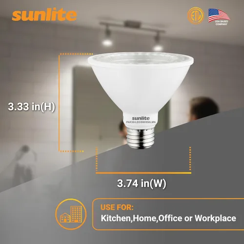 Miniatura 3 de Sunlite 40979-SU - Bombilla LED PAR30 de cuello corto, 9 vatios, (equivalente a 75 W), 750 lúmenes, base de tornillo medio (E26), regulable, Blanco