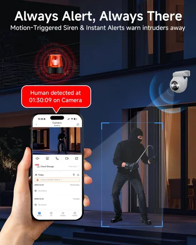 Miniatura 9 de Noorio Cámara de seguridad 2K para exteriores, panorámica/inclinación de 360°, cámara de conversación bidireccional con cable para vigilancia