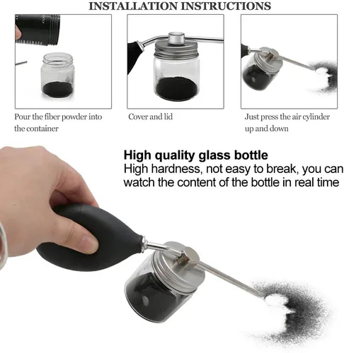 Miniatura 4 de Fibras capilares negras, aplicador de spray de fibra para el cabello, botella para engrosar el cabello, bomba de fibra de construcción, atomizador