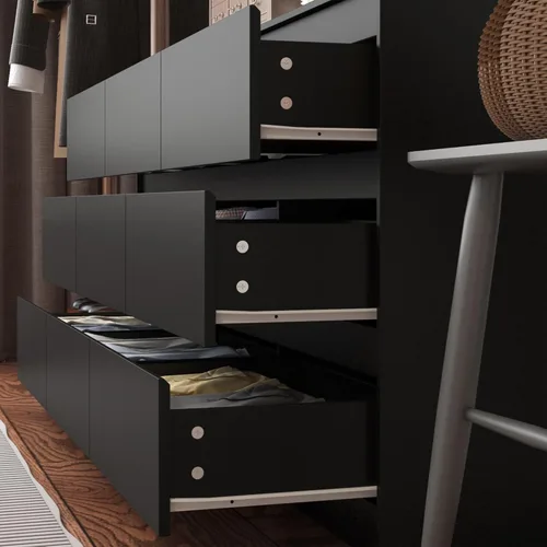 Miniatura 4 de Cómoda de 9 cajones para dormitorio con cajones profundos, cómodas grandes de piso de madera y cajoneras sin manijas, cómodas largas negras modernas