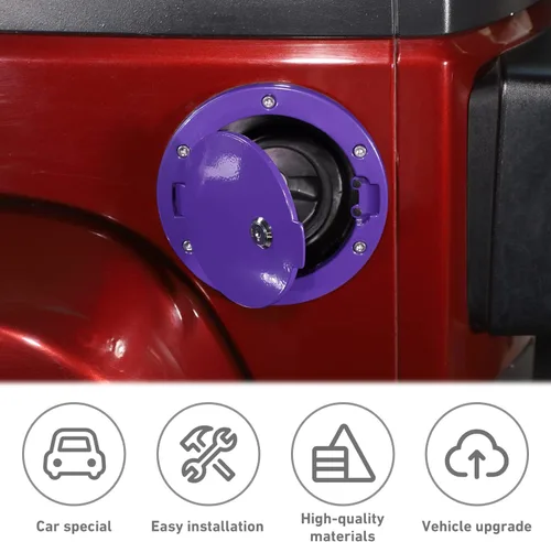 Miniatura 3 de Tapa de gasolina para Jeep Wrangler JK con cerradura, compatible con Jeep Wrangler JK JKU 2/4 puertas 2007-2018 (1 unidad, morado con cerradura)