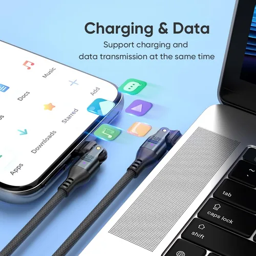Miniatura 5 de Cable de carga USB-C, cable USB-C de 240 W, 6 pies, carga rápida, cable de carga giratorio de nailon resistente con cabezal giratorio de 180 grados