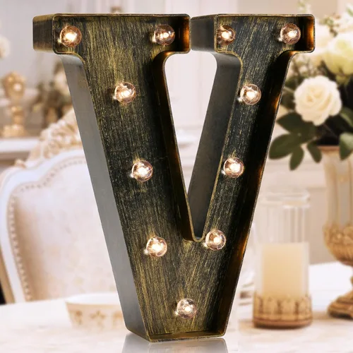 Miniatura 24 de Oycbuzo - Cartel de letras con luces LED doradas y negras, estilo industrial y clásico, para decoración de cafeterías, bodas, fiestas de cumpleaños