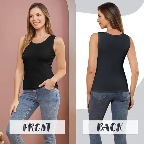 Miniatura 7 de 3 piezas de camisetas térmicas sin mangas para mujer, ropa interior de forro polar, suave, sin mangas, chaleco de capa base cálida