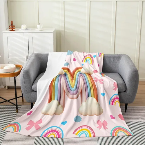 Miniatura 26 de Erosebridal Rainbow English Alphabet Fleece Throw Blanket 40"x50" - Ultra-Soft for Couch Sofa Bed,Cartoon Letters Flannel Blanket,Love Hearts Fuzzy