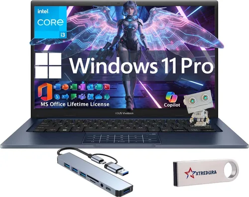 ASUS Vivobook - Laptop FHD de 14 pulgadas, Windows 11 Pro, MS Office de por vida, Intel Core i3-1315U, 16 GB de RAM+SSD PCIe de 1 TB, elegante y