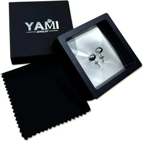 Miniatura 7 de YAMI Black/Grey/White Pearl Earrings, Real Cultured Pearl, 925 Sterling Silver Stud Earrings Plated with 18K Gold, Classic & Elegant Jewelry Gifts