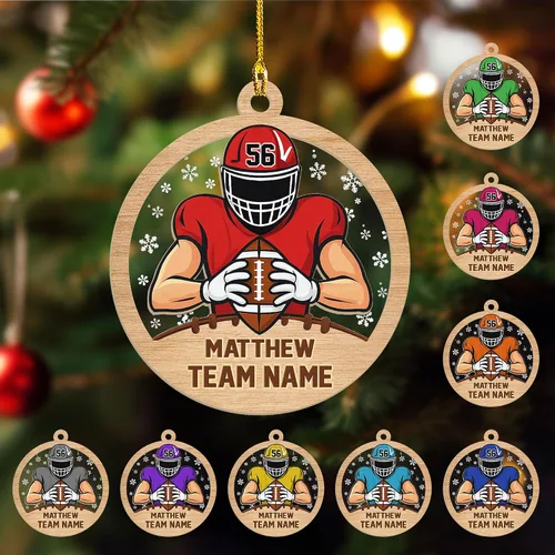 Miniatura 35 de Adornos de fútbol personalizados, hombreras y casco, adorno de Navidad, regalo de jugador estadounidense, regalo para niños y niñas, decoración