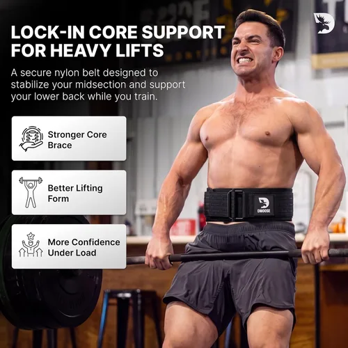 Miniatura 3 de DMoose Fitness Cinturón de levantamiento de pesas con bloqueo automático para hombres y mujeres, cinturón de nailon de 4 pulgadas para sentadillas