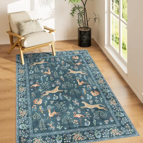 Miniatura 24 de DUKINO Alfombra de área de 6 x 9 pies, alfombra floral para sala de estar, ligera, antideslizante, lavable, alfombra de interior de pelo bajo