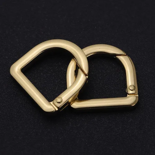 Miniatura 3 de 2 llaveros de resorte de metal semicírculo, clip de ganchos de resorte, anillo plano en D para monederos (dorado)