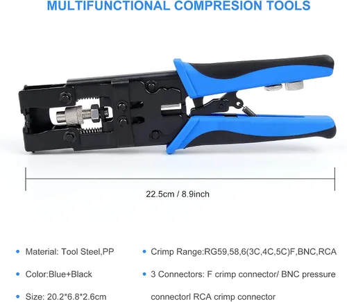 Miniatura 2 de Knoweasy BNC Crimpadora de cables y kit de herramientas de compresión coaxial - Conector de compresión multifuncional juego de herramientas
