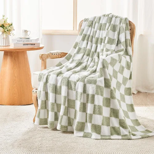 Miniatura 37 de EMME Manta de vellón, manta jacquard 3D para sofá y cama, manta suave, acogedora y esponjosa, ligera, de franela de lujo con diseño de cuadrícula