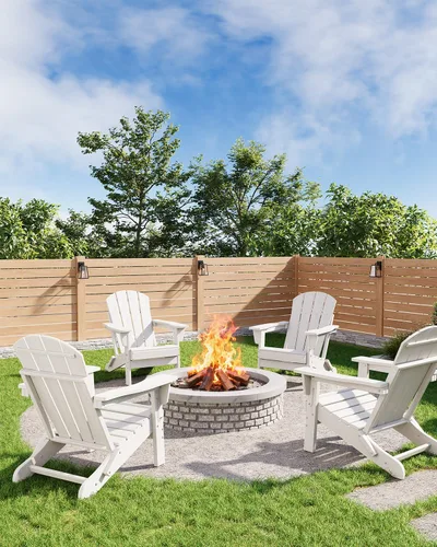 Miniatura 8 de GarveeLife Sillas Plegables Adirondack, Sillas de Patio Exterior de HDPE Resistentes a Todos los Climas con Textura de Madera para Fogata, Terraza