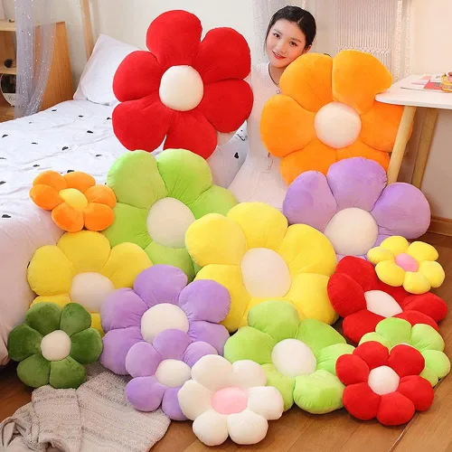 Miniatura 5 de lannery Almohada de felpa con flores, cojín de asiento para el suelo en forma de flor, juguete para leer, habitación, ver la televisión