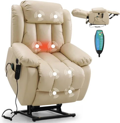 Miniatura 19 de PARKOL Silla reclinable eléctrica para ancianos y personas mayores, sillón reclinable eléctrico de cuero transpirable con masaje por vibración