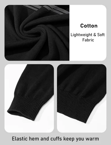 Miniatura 54 de MAGCOMSEN Suéteres de algodón con cremallera de 1/4 para hombre, suéter tipo polo, a rayas, para otoño e invierno, sudaderas cálidas
