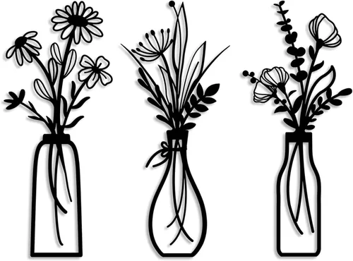 3 piezas de arte de pared de flores de metal, decoración minimalista de casa de campo para baño, dormitorio, sala de estar, regalos de inauguración