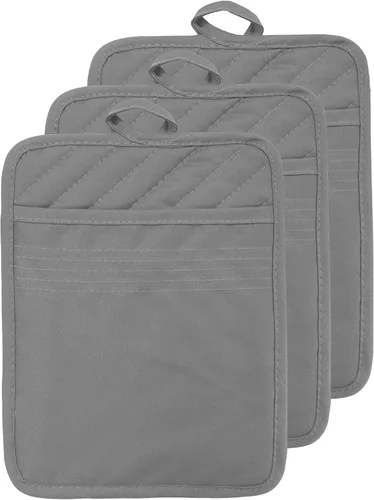 Miniatura 25 de Soporte para olla de horno con bolsillo, de algodón, resistente al calor, para cocina, almohadilla caliente, guantes de horno para cocinar y Gris
