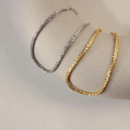Miniatura 6 de Pulsera delicada de oro para mujer, chapada en oro de 14 quilates, ligera, con diseño de espiga de espiga trenzada, pulsera de malla, dije