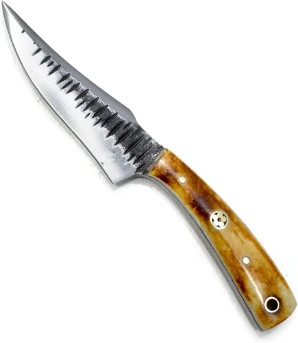 Miniatura 4 de Titan International Knives Cuchillo de acero al carbono 1080 para desollar y cazar Mango de hueso quemado de hoja EDC de supervivencia hecho a