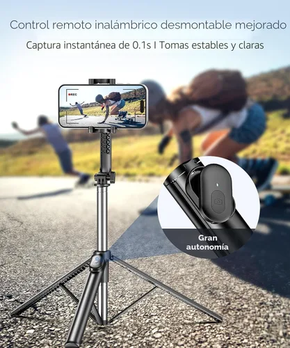 Miniatura 3 de Fuloview Trípode de Viaje para Selfie de 67 Pulgadas, Trípode Extensible para iPhone con Control Remoto Inalámbrico y Soporte para Teléfono, Soporte