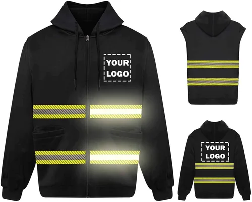 Miniatura 14 de Chaqueta con capucha de seguridad reflectante de alta visibilidad con mangas extraíbles Hi Vis Ropa de trabajo de protección al aire libre unisex