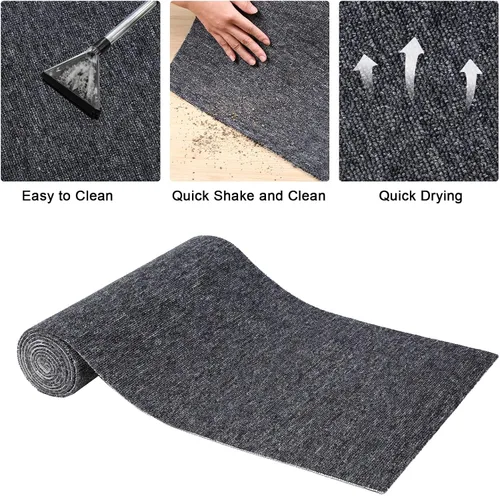 Miniatura 5 de Nuanchu 1 rollo de alfombra grande semiacabada para exteriores, de 16 x 79 pulgadas, alfombra para puerta angosta, alfombras de bota Gris clásico