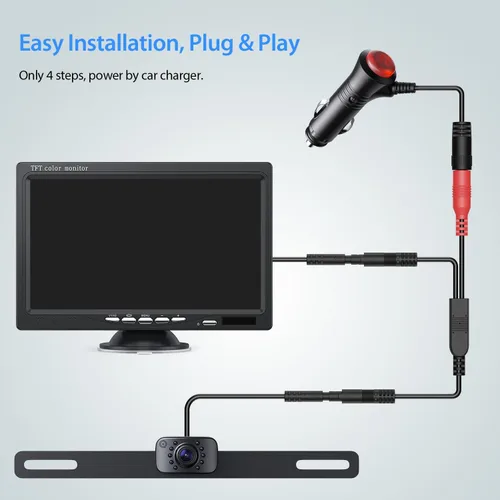 Miniatura 3 de Cámara de respaldo eRapta para camión, kit de monitor de 7'' HD 2K de visión frontal/trasera, IP69, impermeable, con visión nocturna, líneas