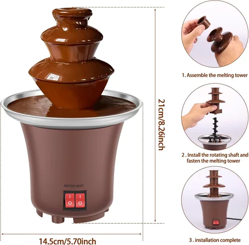 Miniatura 6 de Máquina eléctrica de fuente de chocolate con capacidad para fuente de fondue de chocolate de 10 onzas, máquina de fusión de acero inoxidable