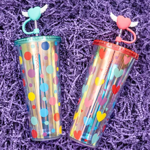 Miniatura 7 de bzyoo Vaso SIP de 24 oz con Tapa de Popote en Forma de Corazón con Alas – Vaso Iridiscente de Diseño Lindo DotDot, Taza Libre de BPA con Tapa