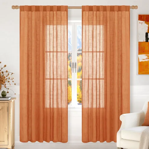 Miniatura 45 de LAMIT Cortinas de lino beige de 30 pulgadas de largo para ventanas pequeñas, cortinas semitransparentes filtrantes de luz, pestaña trasera