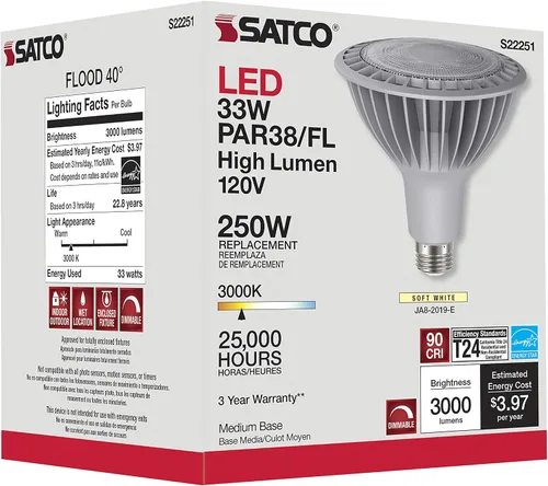 Miniatura 4 de Satco S22251 LED PAR38 de 33 vatios de alto lumen; 3000 K; base media; 120 voltios, paquete de 6 cumple con California