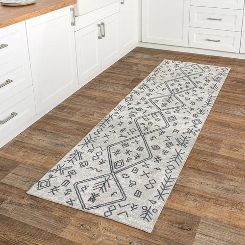 nuLOOM Paige - Alfombra de pasillo con motivo marroquí lavable a máquina, 2 pies 8 pulgadas x 8 pies, color gris