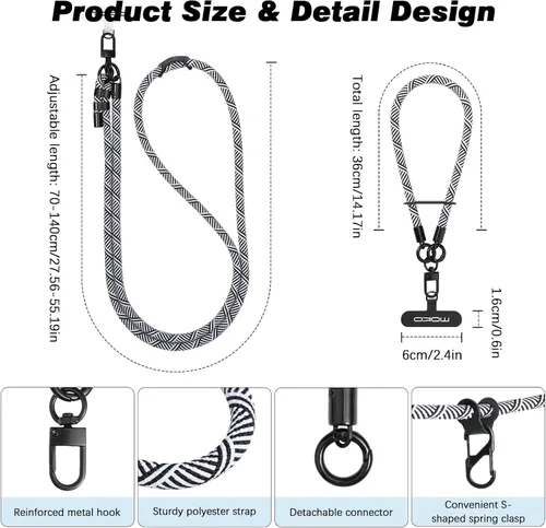Miniatura 3 de MoKo Cordón cruzado para teléfono, correa de muñeca y cordón cruzado para teléfono con longitud ajustable, correa para iPhone y Samsung, con 2 Blanco