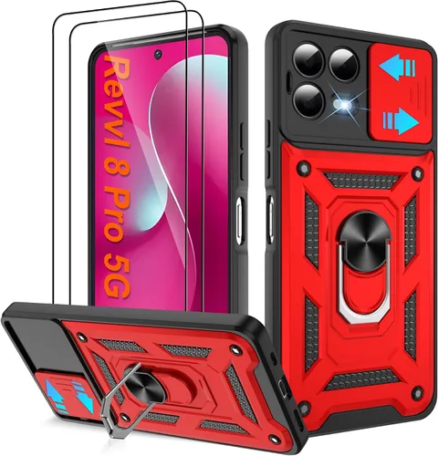 Miniatura 112 de ATUMP Funda para T-Mobile Revvl V Plus 5G con protector de pantalla HD con cubierta de cámara deslizante, soporte de anillo de rotación de 360° Negro