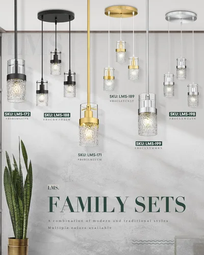 Miniatura 7 de LMS Luces colgantes de cristal para isla de cocina, 1 luz moderna negra colgante con vidrio martillado y varillas, mini iluminación colgante