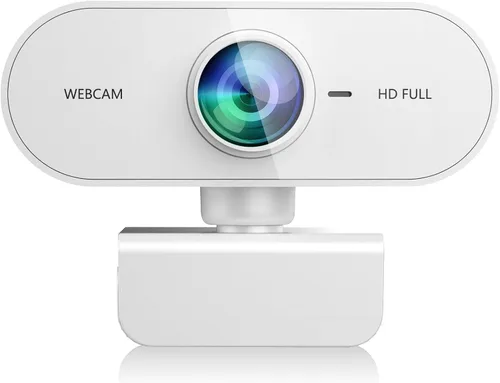 Cámara web para PC con micrófono, Full HD 1080P Blanca, Cámara web para Mac y Laptop, Mini USB C Cámara externa con clip para computadora de Blanco