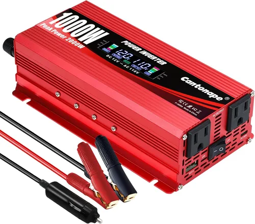 Miniatura 10 de Cantonape 1000W/2000W (Peak) - Inversor de corriente de auto DC 12 V a 110 V AC convertidor con pantalla LCD enchufe AC Dual y cargador USB dual