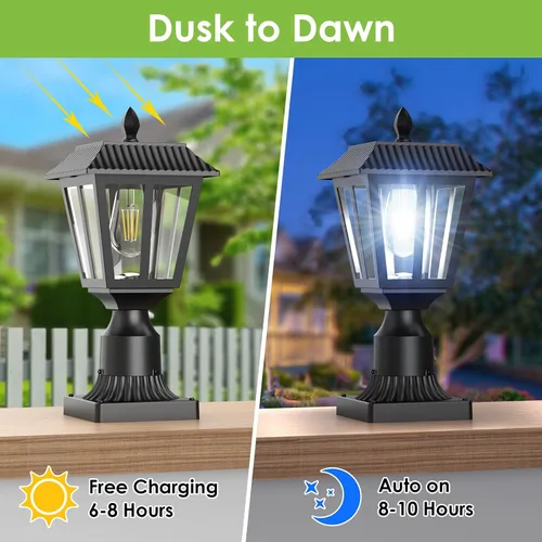 Miniatura 4 de Greluna Luces solares para poste, lámpara solar del anochecer al amanecer con base de montaje en muelle, luces de poste al aire libre impermeables