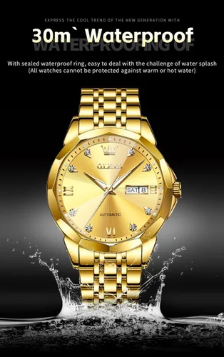 Miniatura 28 de OLEVS Reloj de pulsera automático con diseño de esqueleto para hombre, de lujo, con diamantes de lujo, de acero inoxidable, calendario, reloj