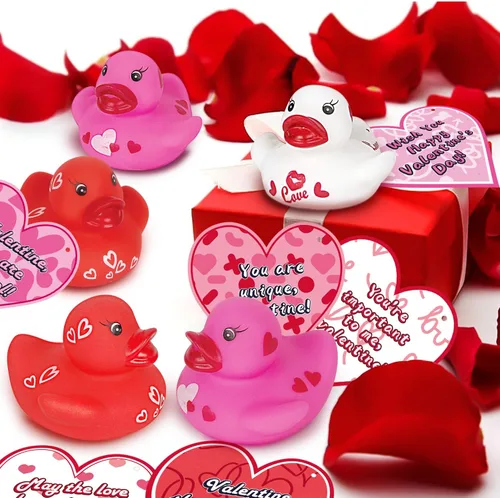 Miniatura 3 de Aviski 30 unidades de regalos para el día de San Valentín para el aula, lindos patos de goma de San Valentín y tarjetas de regalo para niños