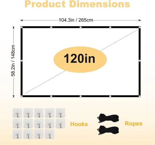 Miniatura 7 de Pantalla de proyector plegable de 120 pulgadas, 4k 16:9 antiarrugas, portátil, lavable, con respaldo negro, absorbe las pantallas de películas